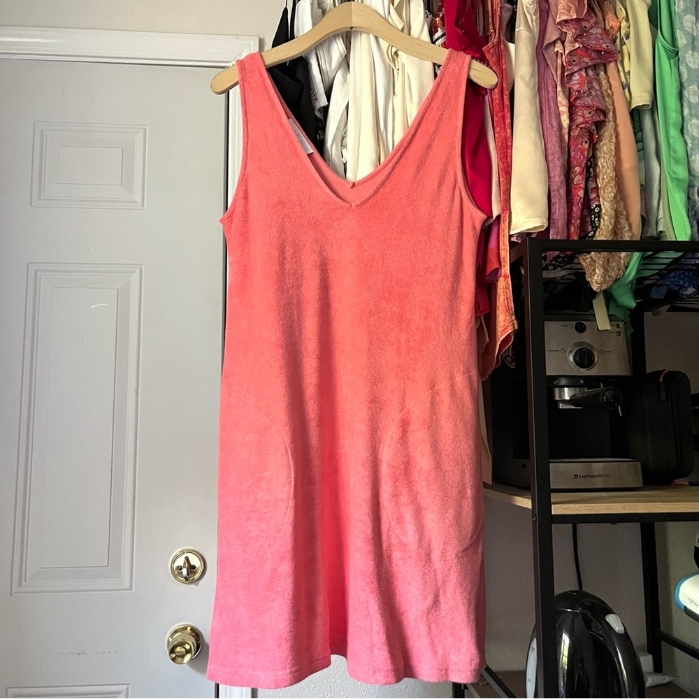 LAKE THE LABEL pink terry cloth knit‎ v neck back sleeveless sleep mini dress